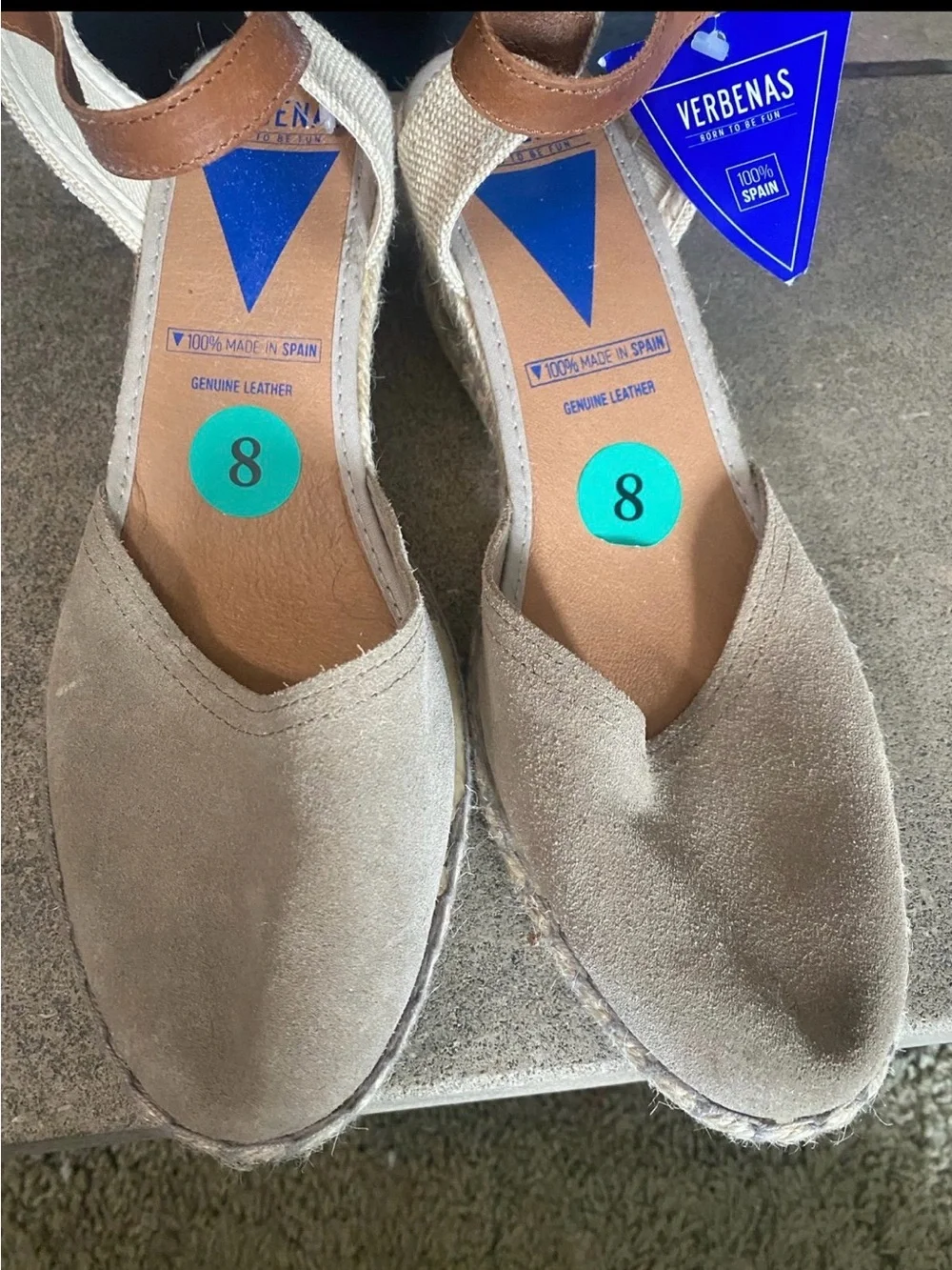 VERBENAS 100% LEATHER WEDGE ESPADRILLES    MADE IN SPAIN NWT size 8